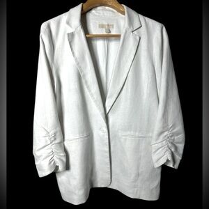 Michael Michael Kors Women's Ruched Sleeve White Linen Blazer Sz 16